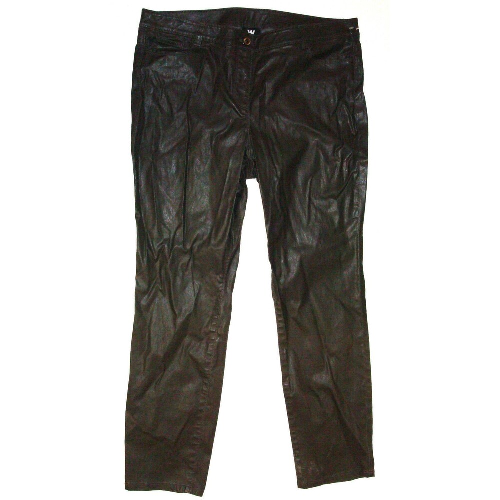 Womens W Worth New York Pants Gray Black Slacks Coated 14 NWT $448 Faux Leather